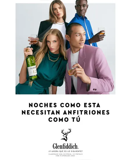 Frase noches como esta necesitan anfitriones como tú con personas y Glenfiddich 12 años x 750ml