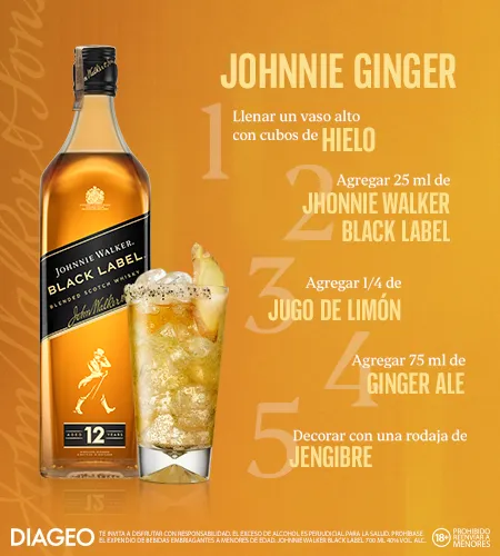 Receta de Johnnie Ginger con Johnnie Walker Black Label x 700ml