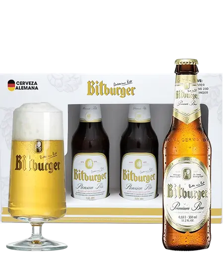 3 botellas de Bitburger GiftPack x 330ml + Copa de marca