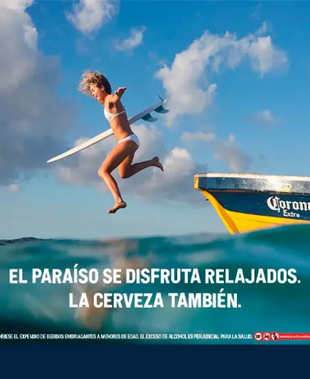 Pieza con frase el paraiso se disfruta relajados Cerveza Corona Extra x 355ml