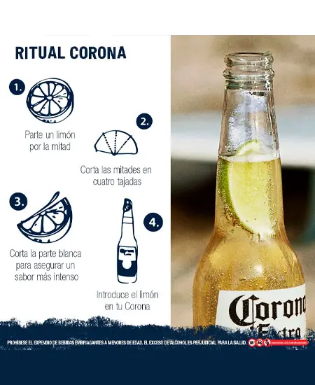 Cerveza Corona Extra x 355ml con limon, como servir