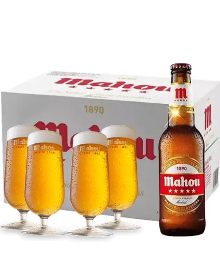 Mahou 5 Estrellas Paca x 330ml + Gratis 4 Copas Cerveceras