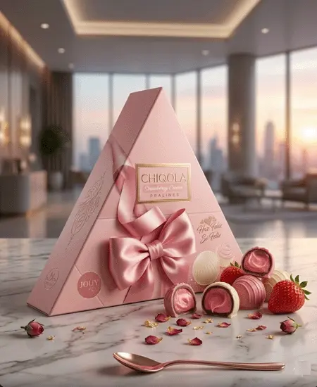 Bombones de chocolate rosado