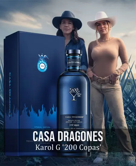 Karol G con Tequila 200 copas en campo de agave y maestra tequilera