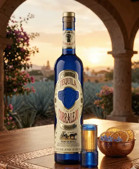 Tequila Corralejo Reposado con copa tipo Shot multimedia