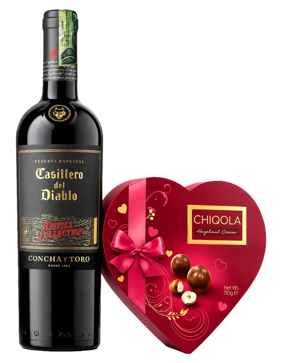Casillero del Diablo Devil's tinto x 750ml + Gratis Chocolate Chiqola Estuche Corazón 50gr