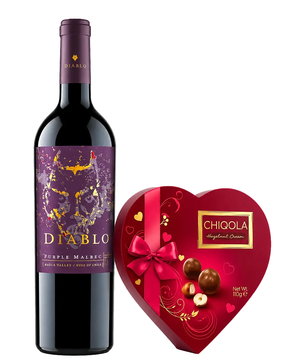 Diablo Purple Malbec x 750ml + Gratis Chocolate Chiqola Estuche Corazón 50gr