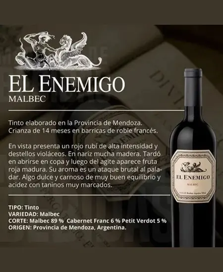 Características de El Enemigo Malbec x 750ml