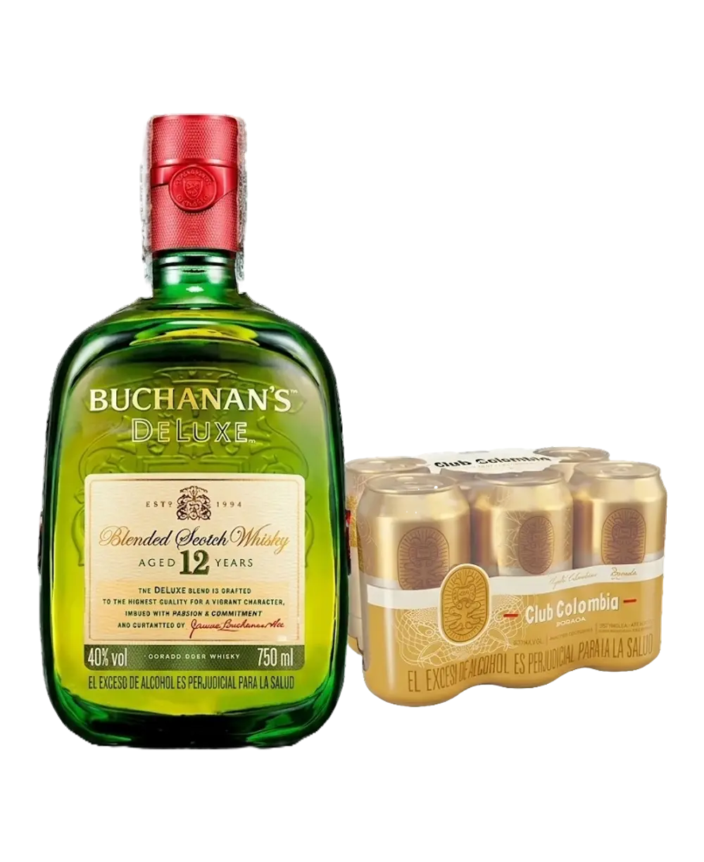 Buchanans Deluxe 12 años 750ml + Gratis Six Pack Club Colombia Dorada
