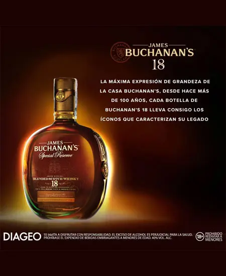 botella de Buchanans 18 años x 750ml con frase